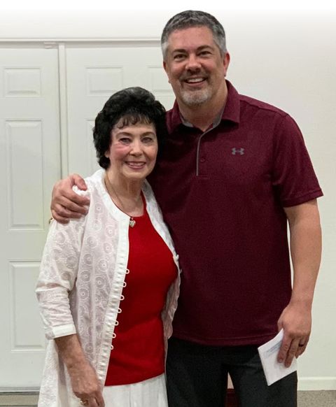 Pastor Joyce with her son, Jeff Pattison, smiling together